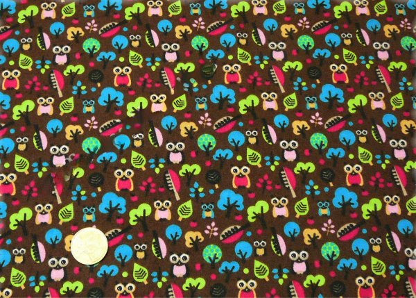 Eulenwald flannel brown fabric with owls